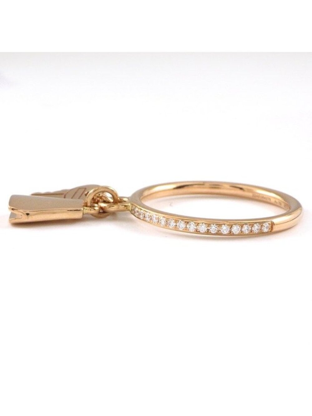 Hermes Ring Kelly Clochette PM Key Lock Points Half Circle Diamond Total 18k - Picture 4 of 8
